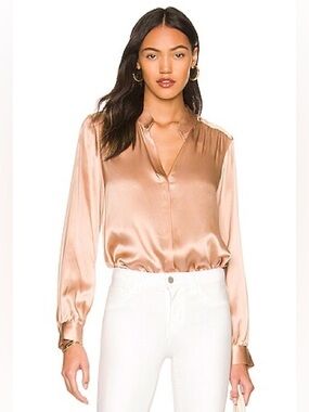 Silk L'AGENCE Rose Gold Blouse w luxury via at resort vibe